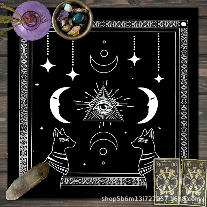 VIKAMA Tapete de Adivinación con Diseño de Ojo que Todo lo Ve, Luna y Pentáculo del Zodíaco, para Tarot, Brujería, Wicca, Ocultismo y Decoración Mística