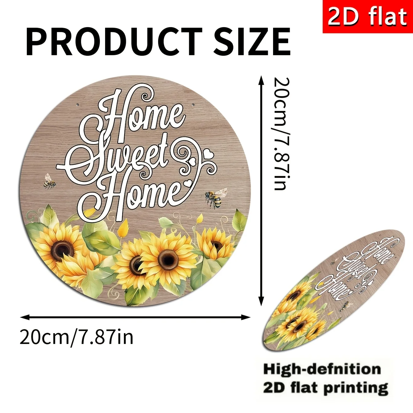 2D Flat, a Wooden Welcome Sign for the Front Door, a Sunflower Bumblebee Home Sweet Decor Sign, Rustic-style Outdoor Hanging Sig