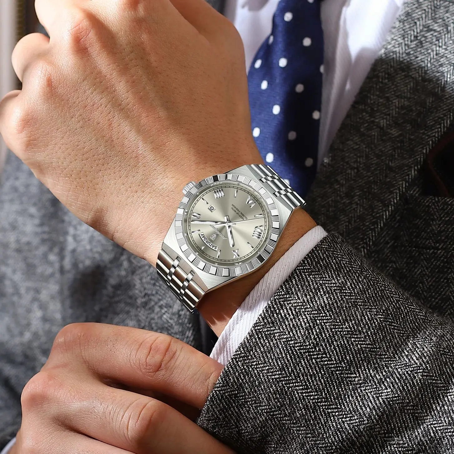 POEDAGAR ساعة رجال الأعمال الفاخرة تاريخ الأسبوع مقاوم للماء ساعات مضيئة للرجال الفولاذ المقاوم للصدأ كوارتز ساعة يد رجالية الموضة