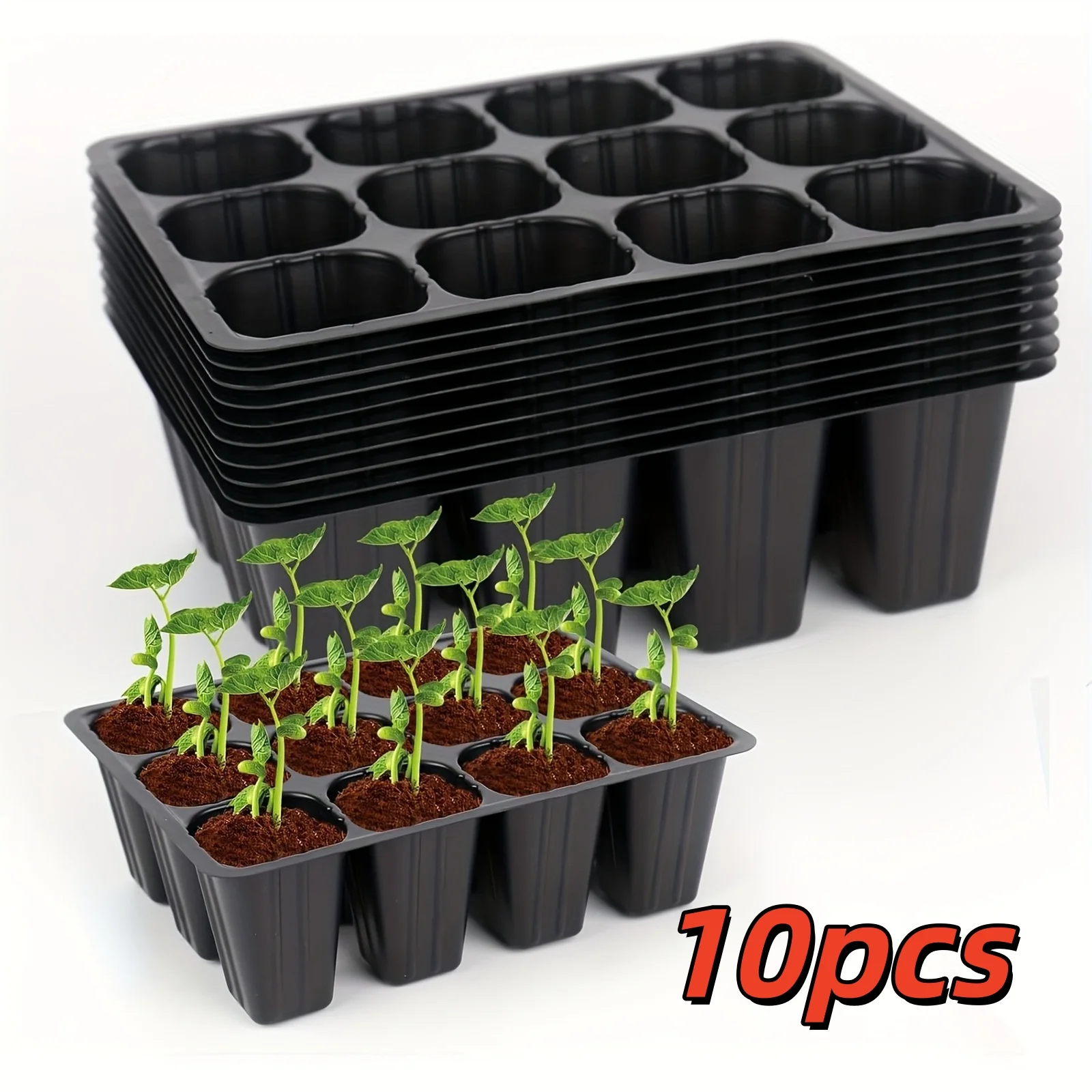 10pcs Black Seedling Trays with 12 Cells Each,  Seedling Starter Tray Featuring Inserts For Garden Care with Drainage Holes