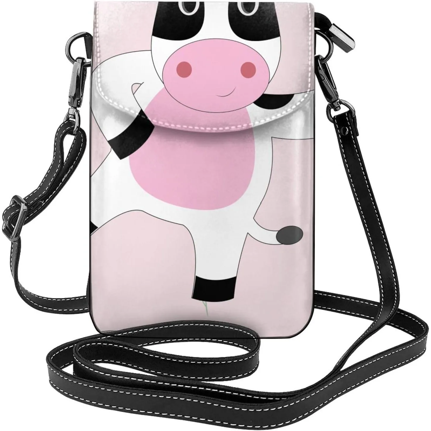 

Женский мобильный телефон с мультяшным принтом теленка, кожаная крайняя плоть, откидная крышка через плечо, небольшой регулируемый плечевой ремень