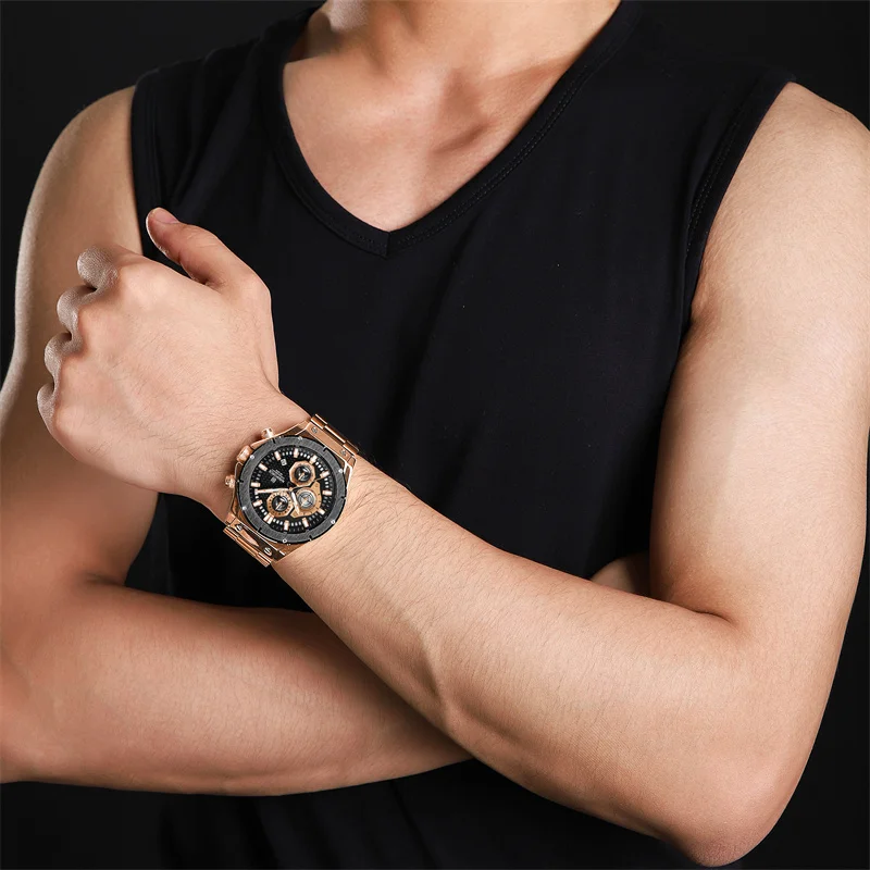 

NAVIFORCE кварцевые часы для мужчин с ремешком из нержавеющей стали, спортивные водонепроницаемые наручные часы с автоматической датой, светящийся хронограф, мужские часы