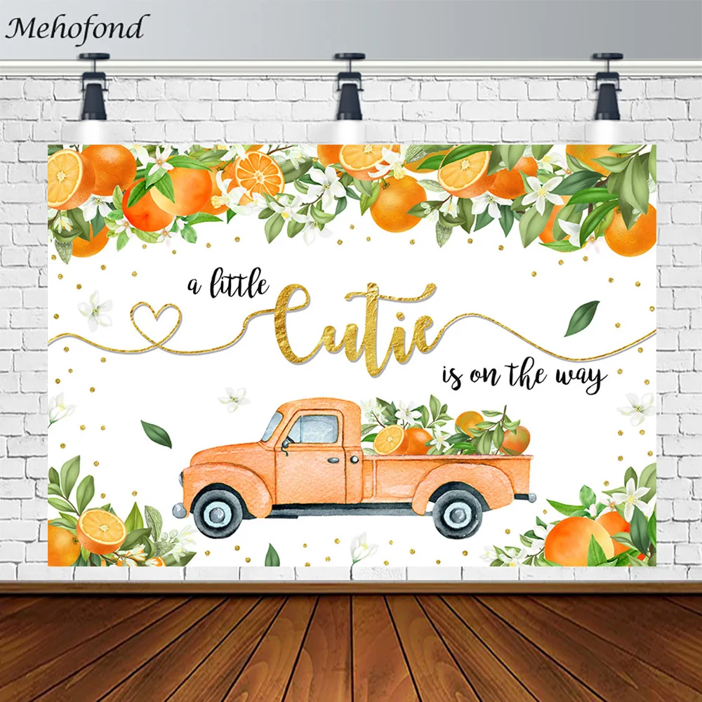 

Mehofond Baby Shower Backdrop Orange Tree A Little Cutie Is on The Way Truck Harvest Party Background for Photography Photocall