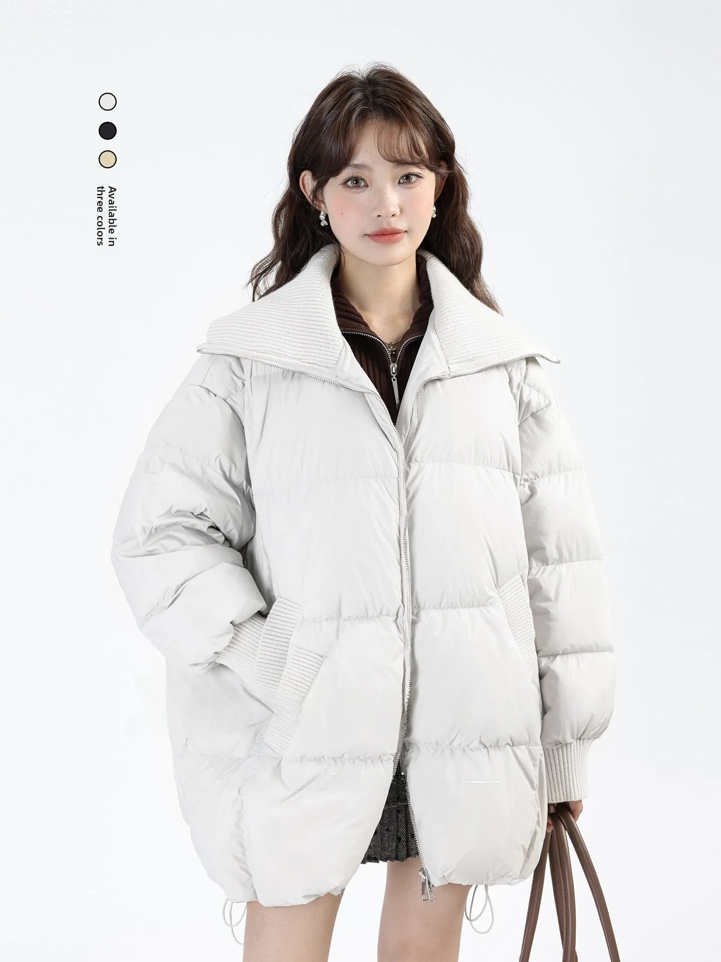 

Корейская свободная пуховая куртка средней длины с флисовой подкладкой, теплая, на пуху, с длинными рукавами, на молнии, цветная