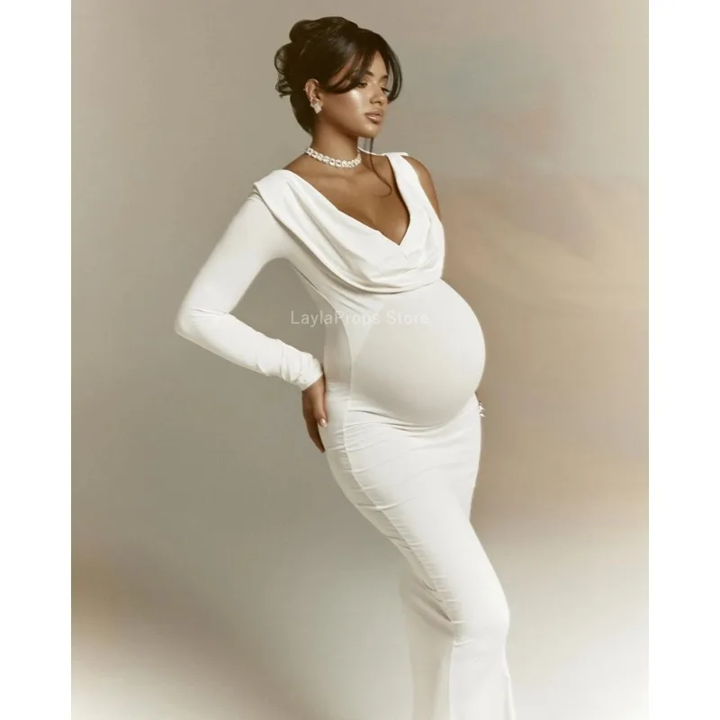 

Maternity Dresses Fashionable and Sexy Pure Color One Shoulder Body con Maternity Dress for Photography and Parties