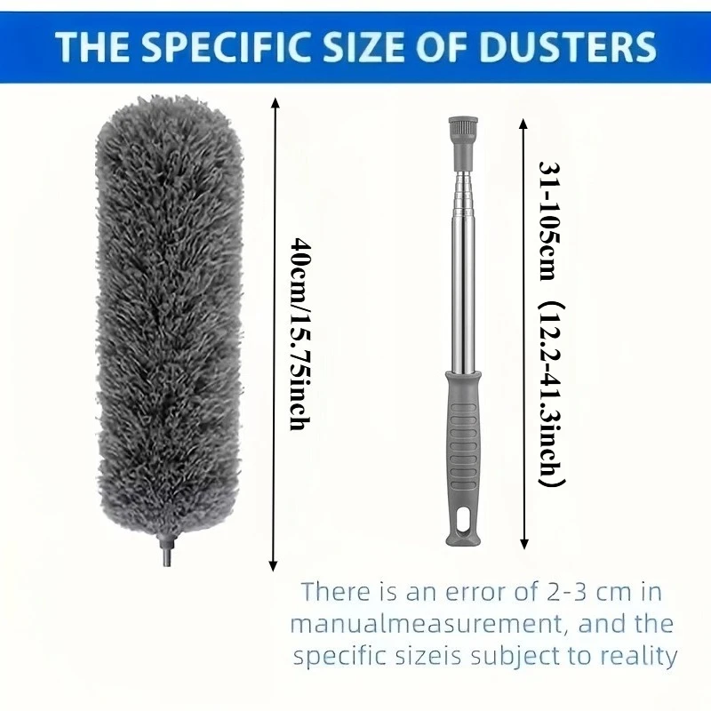 Extendable Microfiber Dusting Brush with Bendable Head - Reusable & Washable, Ideal for High Ceilings, Living Room, Bedroom, Bat