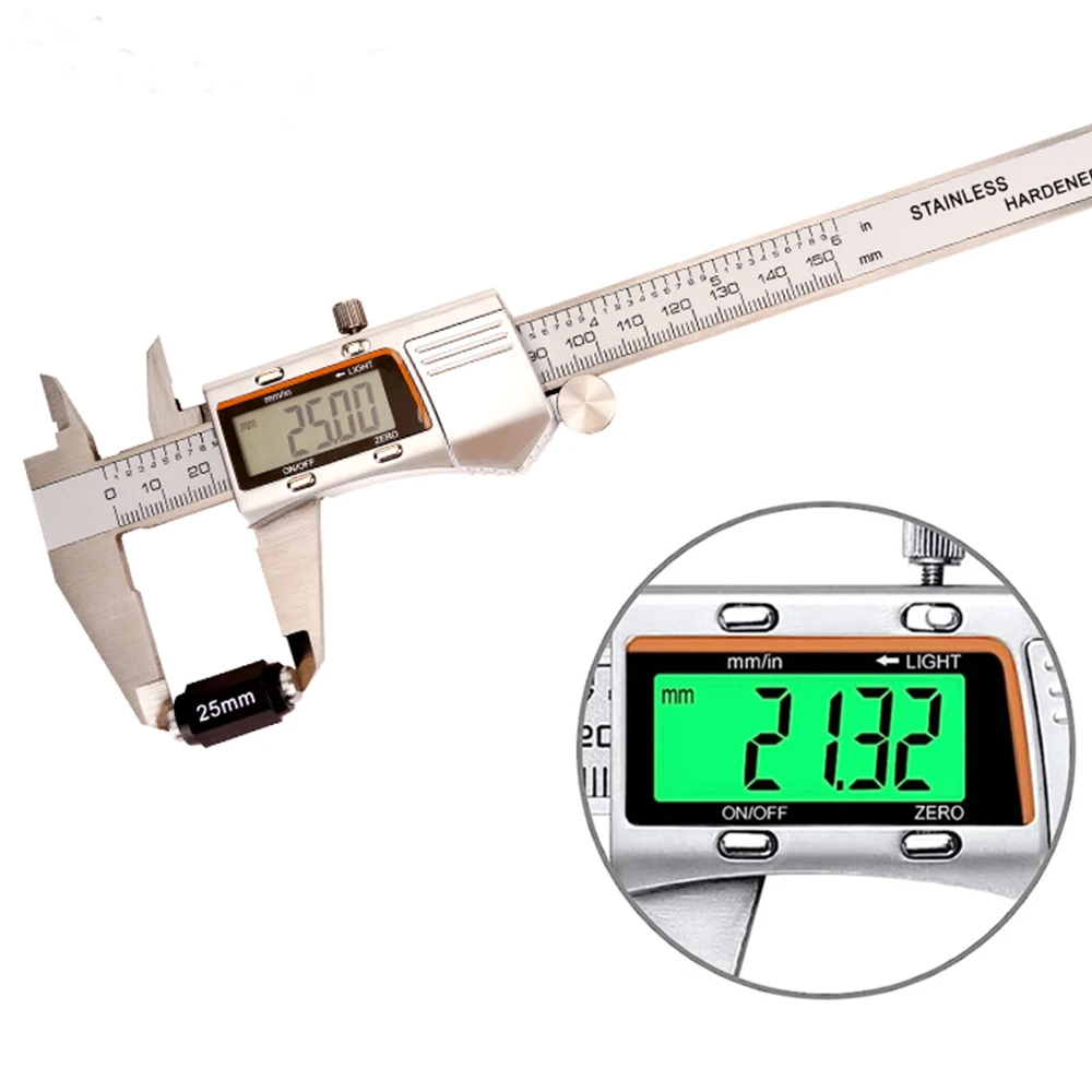 0-150mm Digital Vernier Caliper LCD Backlight Caliper Gauge Stainless Steel Electronic Vernier Caliper Micrometer Measuring Tool