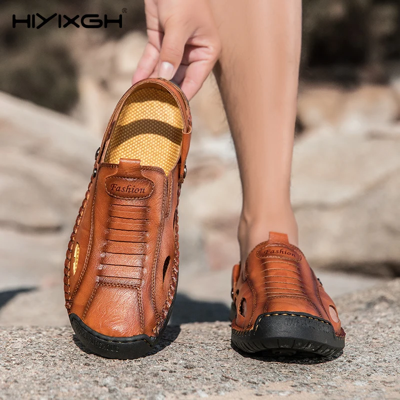 

Новые мужские кожаные римские сандалии 2026 года для активного отдыха, пляжа, нескользящие шлепанцы, обувь для водных прогулок и повседневного комфорта