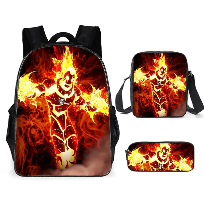 Mochila escolar Ben Cartoon Anime, bolsa de poliéster de três peças, resistente ao desgaste, bolsa de estudante, adolescentes, crianças, 10