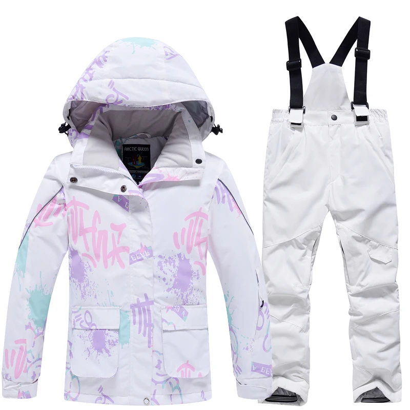 Fashion, Boy‘s and Girl's, Children's Snow Suit, Snowboard Clothing Sets, Outdoor Wear, Ski Coat and Strap Pant, Kids Costumes