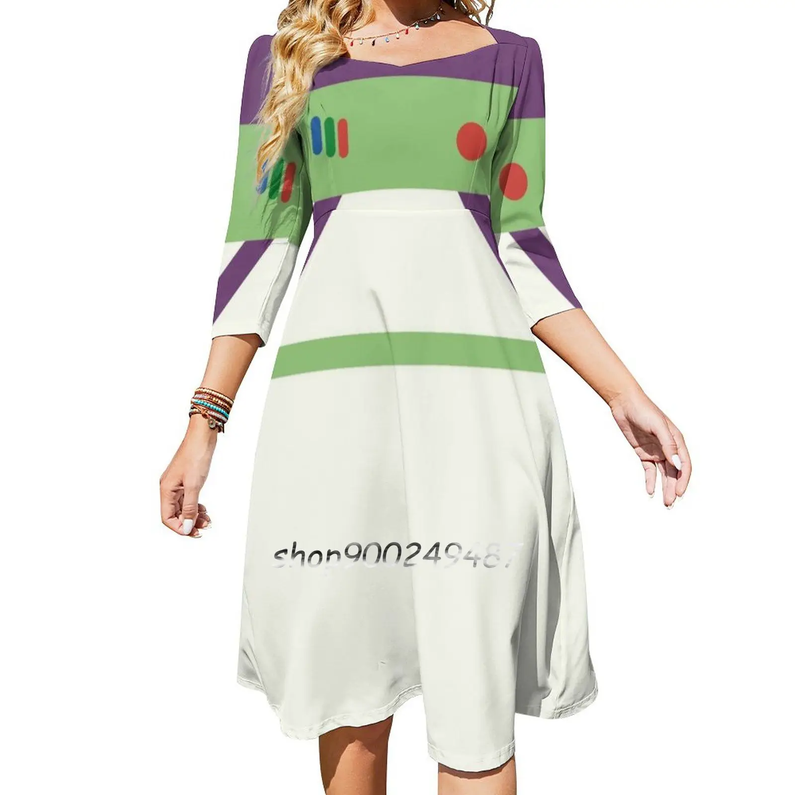 Unendlichkeit Und Ihre Mutter Süße Elegante Kleid Frauen Koreanische Kawaii Platz Kragen Kleid Buzz Lightyear Gebunden Einfache Minimal