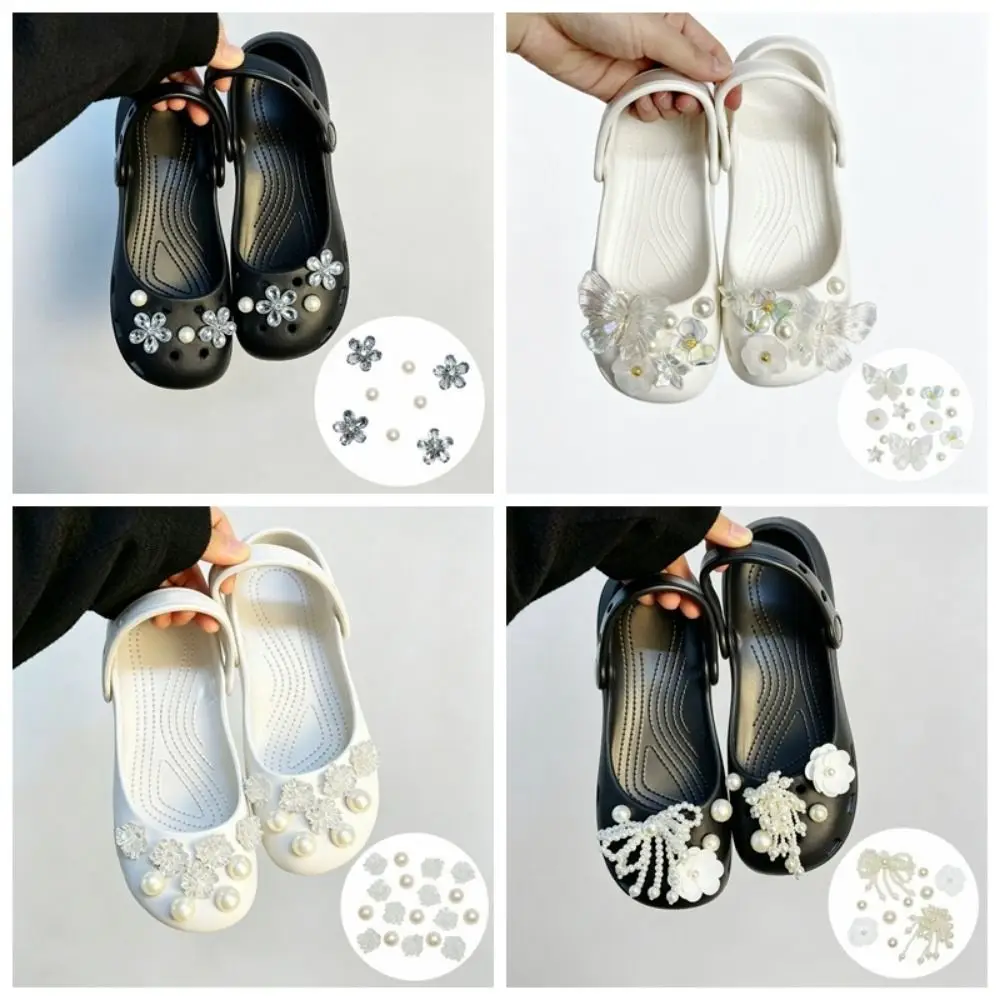 Resin+Rhinestone Shoe Charms Set DIY Butterfly Bow Flower Style Clog Charms Detachable Ballet Shoe Charms Perforated Shoes