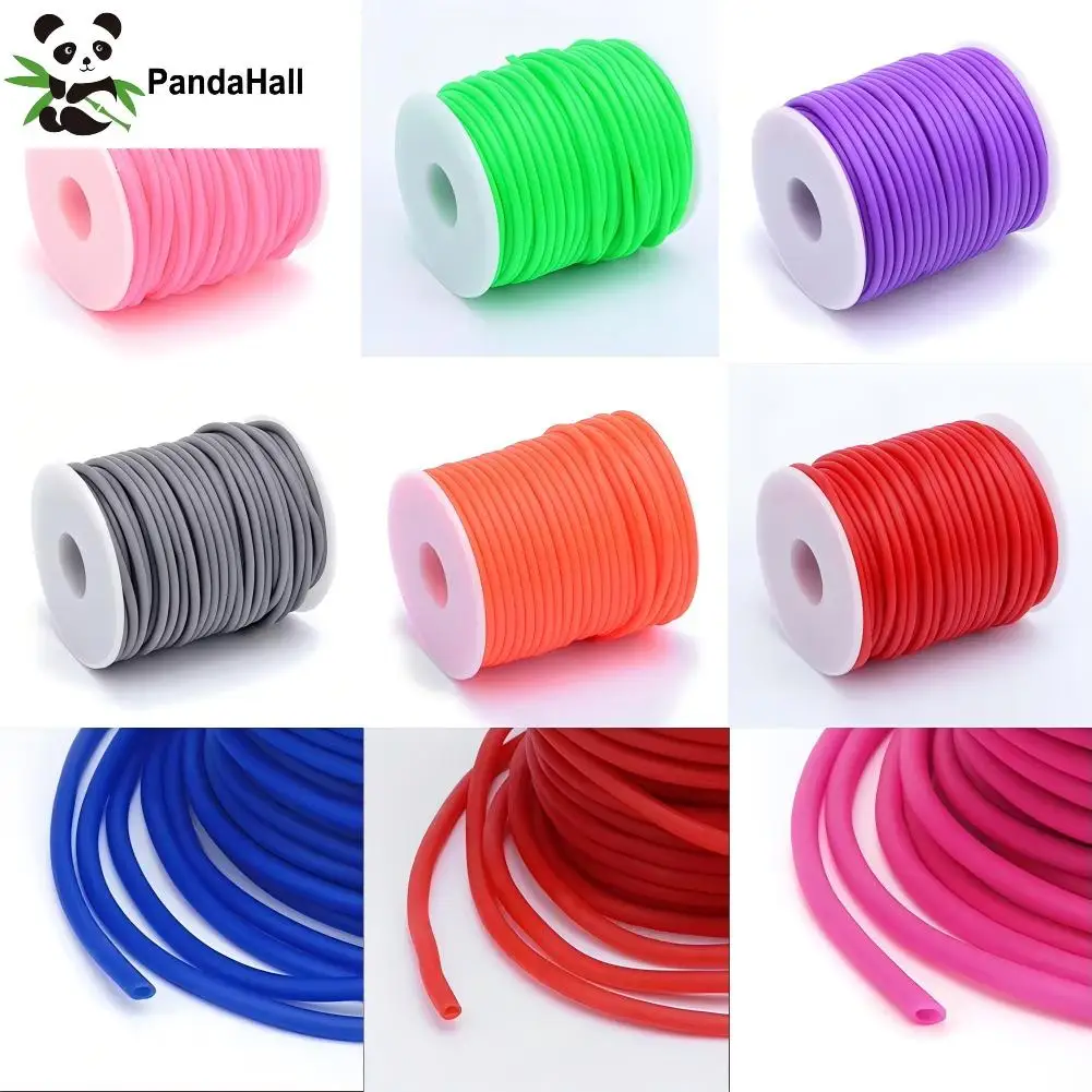 PandaHall 1Roll 2mm 3mm 4mm Hollow Pipe Tubular Rubber Cord Thread Wrapped with Plasic Spool For DIY Jewelry Making Findings