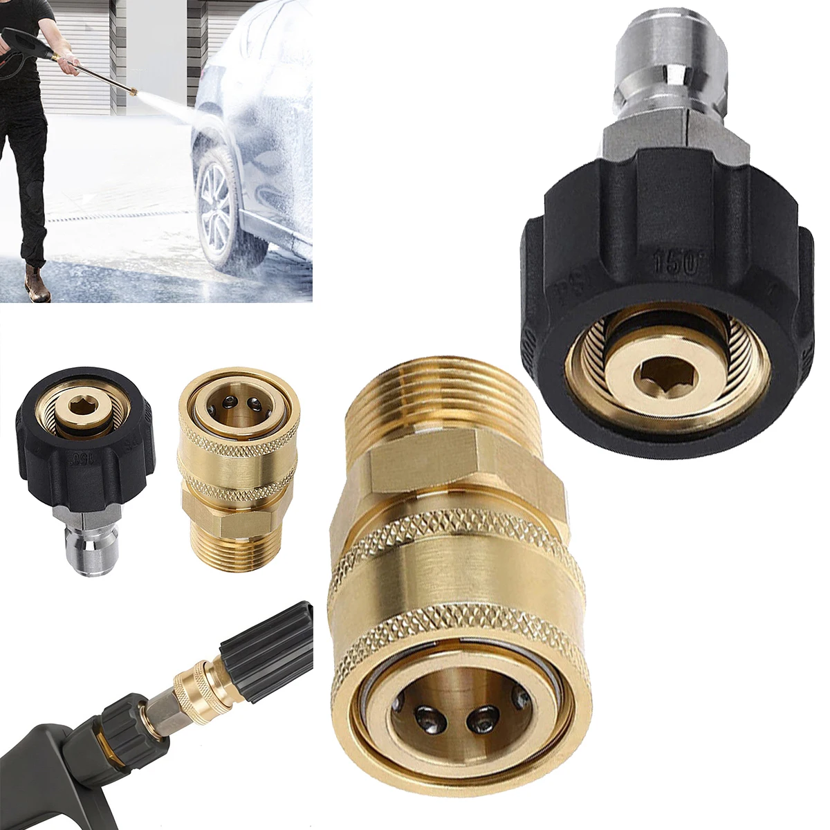 

Classic Pressure Washer Quick Connect Fittings Brass M22-14 to 3/8 Plug DisconnectKit Pressure Washer Adapter High Pressure Hose