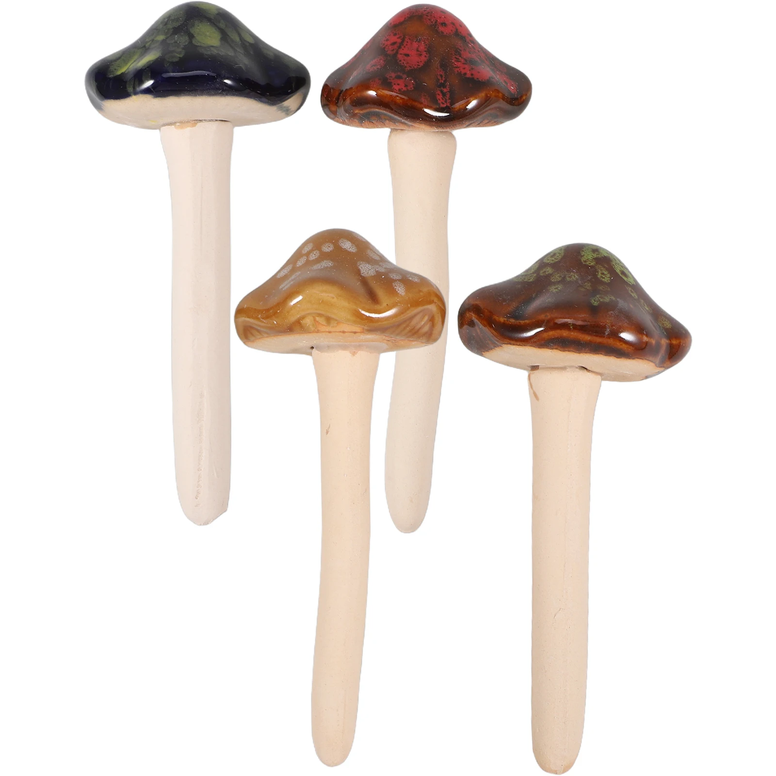 

4Pcs Ceramic Mushroom Stake Colorful Succulent Flower Pot Decoration Waterproof Outdoor Garden Decor Fairy Garden Accessory