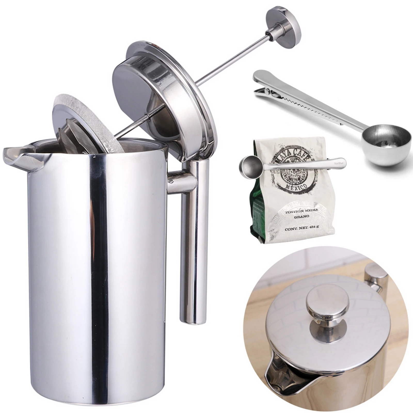 

1000Ml Stainless Steel Coffee Maker Infuser Heat Resistant Large Capacity Easy Clean Portable Mug For Camping