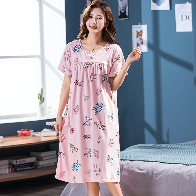 

Large Size M-3XL Women Nightdress Soft Nightwear Summer Short Sleeve Nightgowns Animal Bird Print Sleepwear Female Pijamas Mujer