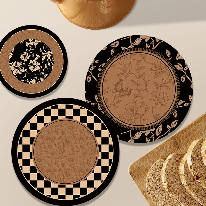 Luxury Heat Resistant Dining Table Mat Absorbent Water Quick Dry Silicone Coaster Plate Pad New Chinese Style Home Fabric