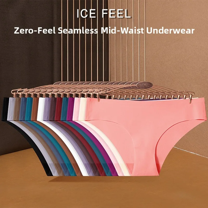 Braguitas de Cintura Baja de Seda de Hielo sin Costuras para Mujer, Corte T-ba, Ropa Interior Femenina Cómoda, Transpirable...