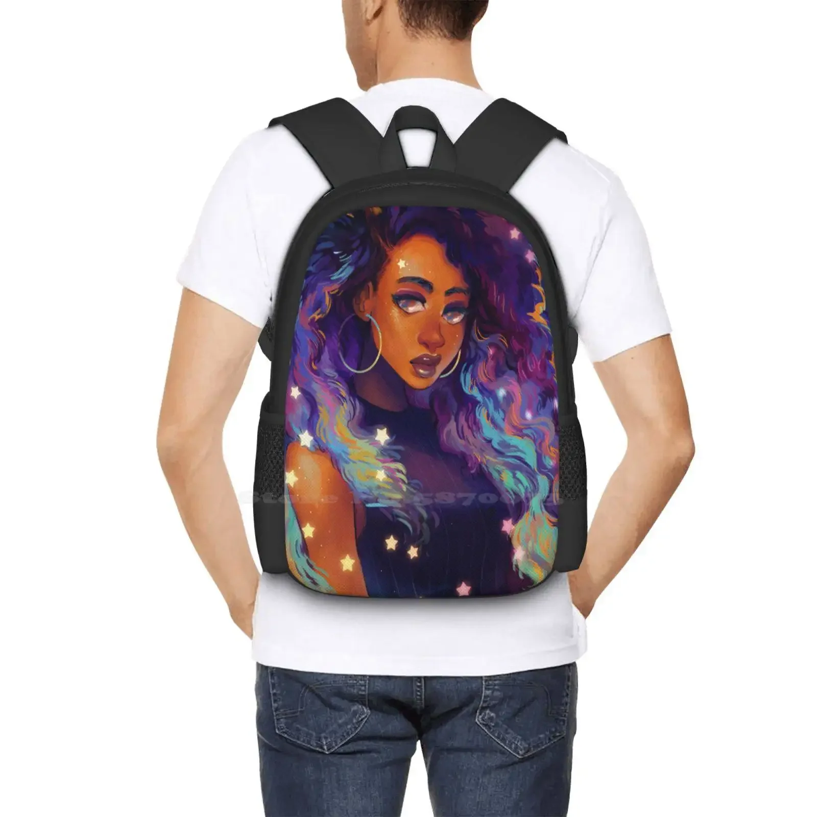 سديم حار بيع المدرسية حقيبة الظهر حقائب الموضة نجوم الشعر الأرجواني الفنان الأسود #6