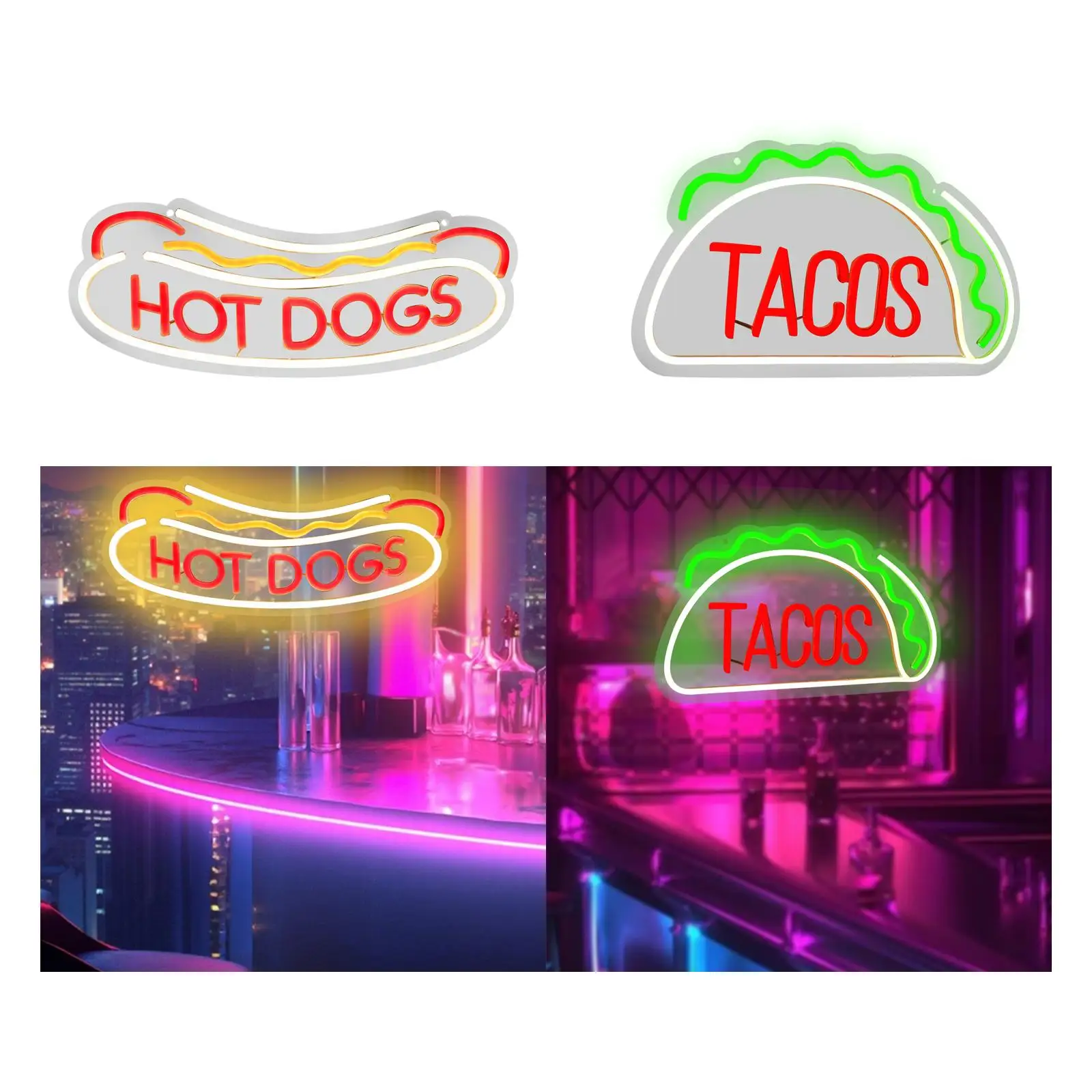 LED Food Sign Light Wall Art Decor USB Powered Cartoon Ambient Lamp for Kitchen Bar Cafe Indoor