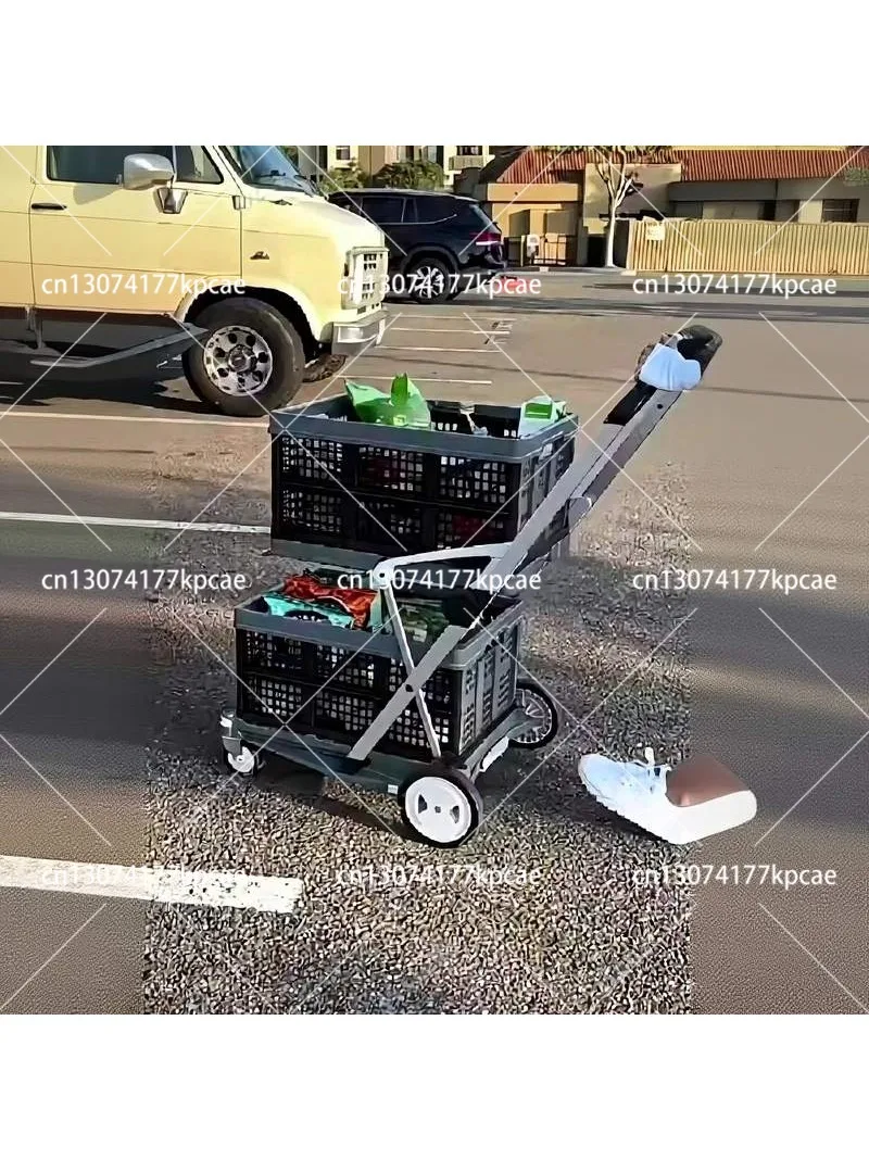 Collapsible Utility Cart 2-Layer Foldable Push Truck for Shopping & Logistics