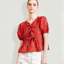 Camisas informales con cordones para mujer, blusas de manga corta, Multicolor, ahuecadas, adelgazantes, Oficina