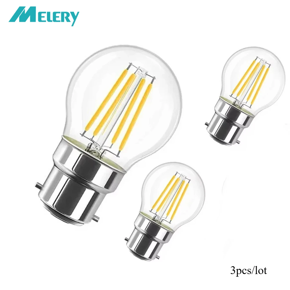 Melery B22 Filament LED Light Bulb 4W Incandescent Bayonet Lamp G45 2700K Warm Cold Day White Replacement 40W Rustic Clear 3PACK