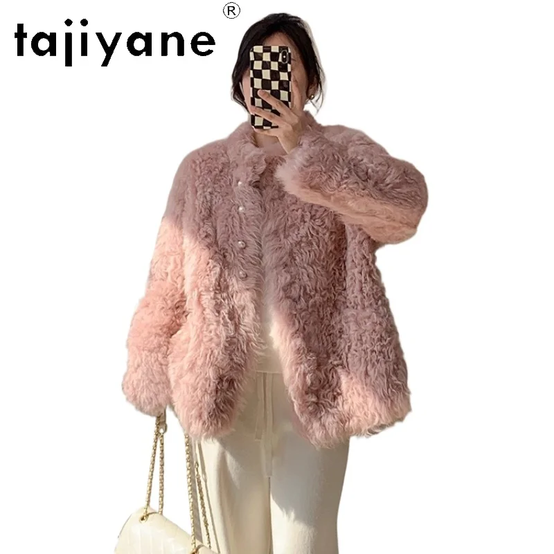 TAJIYANE 100% Natural Tuscany Wool Sheepskin Double Faced Fur Coat Woman Elegant Pink Real Fur Jacket Winter Clothes 2025 шуба