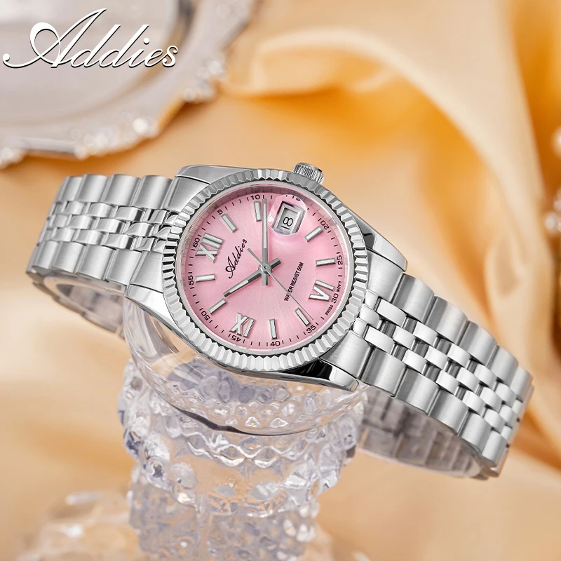 ADDIES 2026 Jam Tangan Mewah Pasangan Warna Pink Emas Kaca Safir Baja Tahan Karat BGW9 Luminous 5Bar Tahan Air Jam Tangan Kuarsa Hadiah