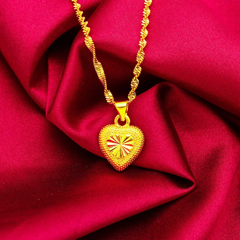 Vietnam Sand Gold Water Wave Chain Necklace for Women Fashion Solid Heart Pendant Love Necklace Female WholesaleLove Necklace