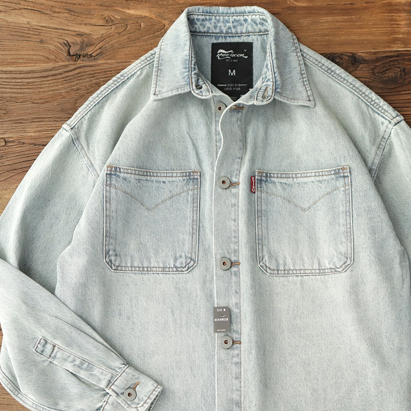 

Spring and Autumn New Japanese Retro Long Sleeve Lapel Light Blue Denim Shirt Jacket Men's 96% Cotton Casual Loose Workwear Caot