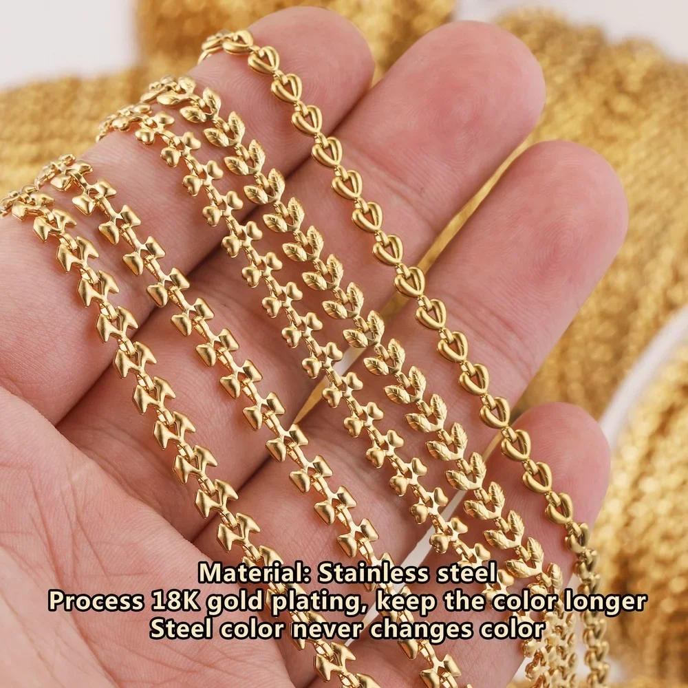 1M Stainless Steel Gold Leaf Love Airplane Chains for DIY Jewelry Necklace Bracelet Anklets Makings Making Supplies Wholesale