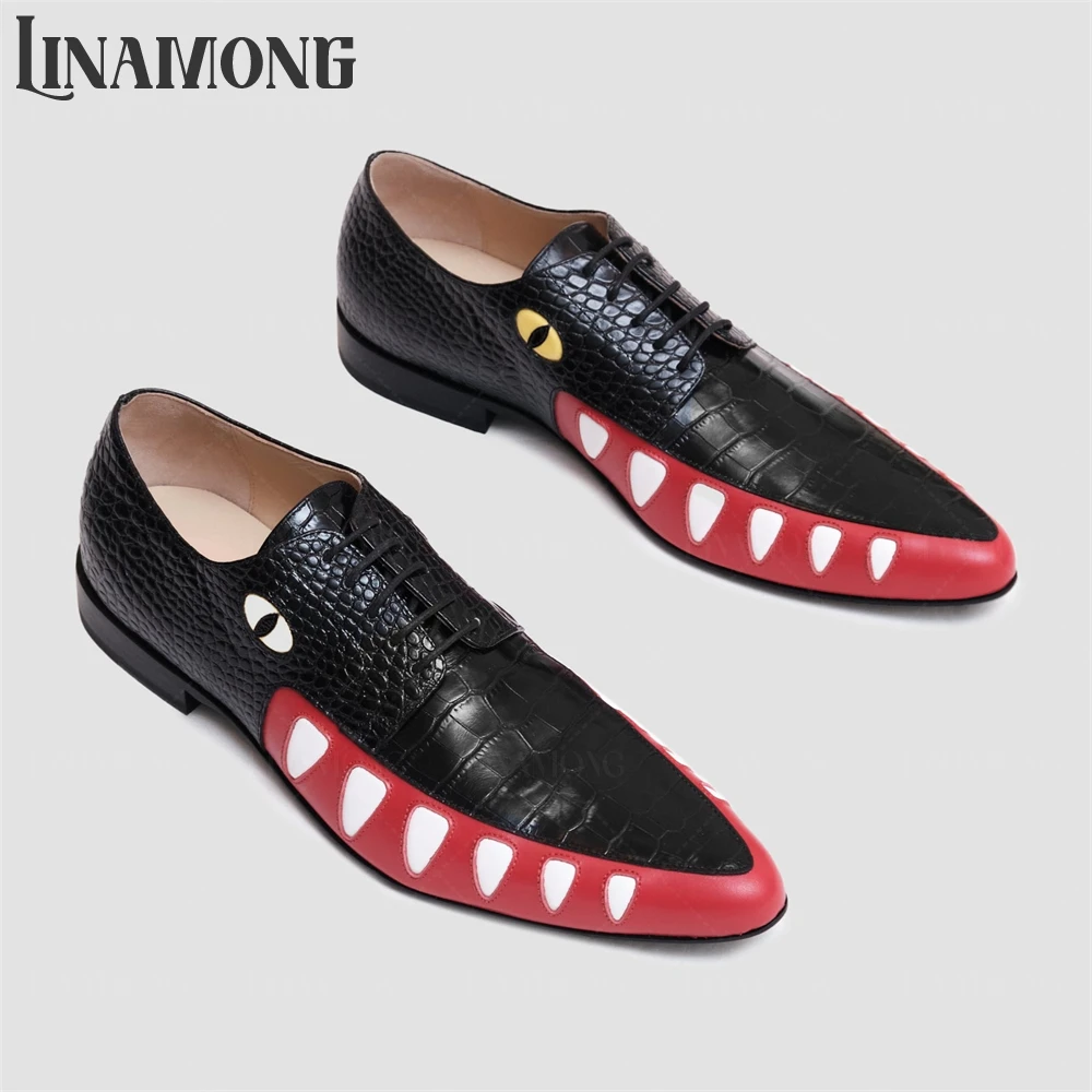 

Туфли оксфорды с тиснением под крокодила, с острым носком, на шнуровке, с разноцветной строчкой, деловые туфли, мужские кожаные туфли ручной работы