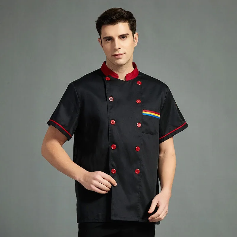 

Мужская униформа шеф-повара с коротким рукавом, летняя тонкая рабочая одежда для кухни, рубашка для приготовления пищи