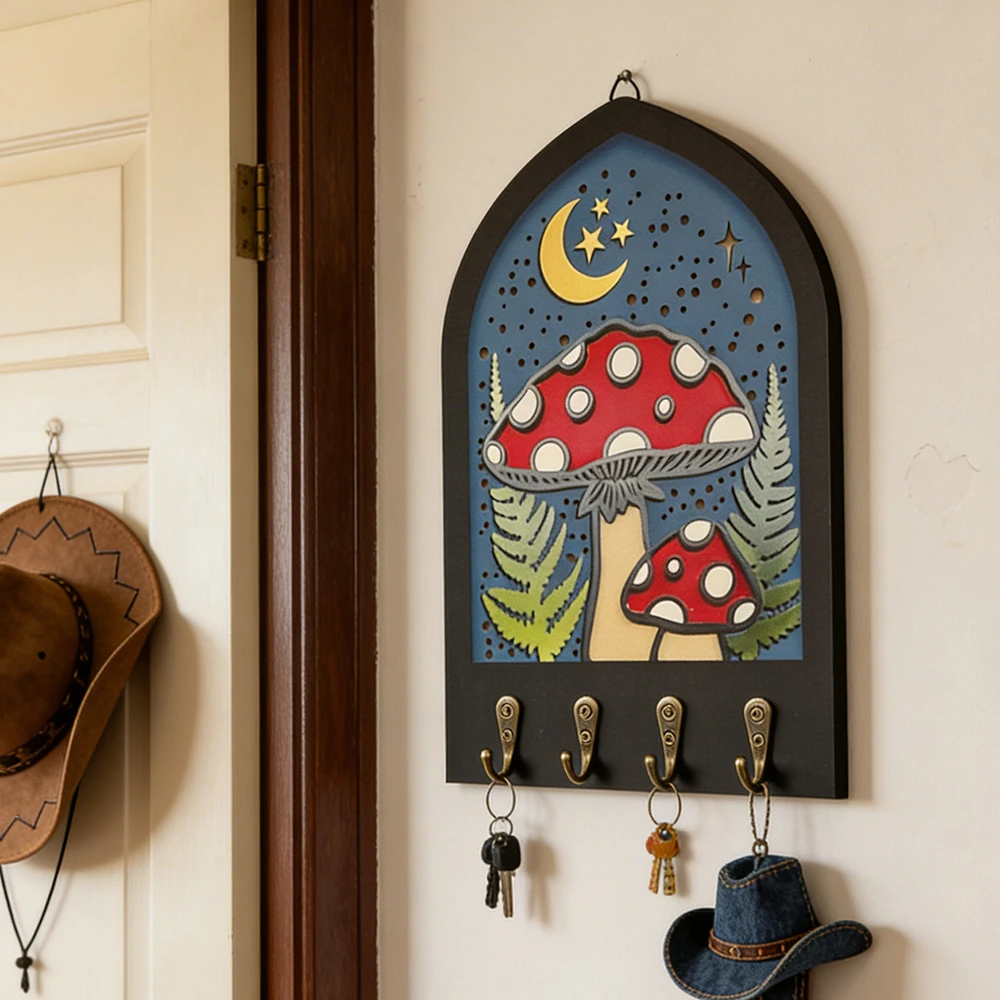 Bohemian Creative Door-shaped Butterfly Mushroom Wooden Art Craft Wall Hanging Decor