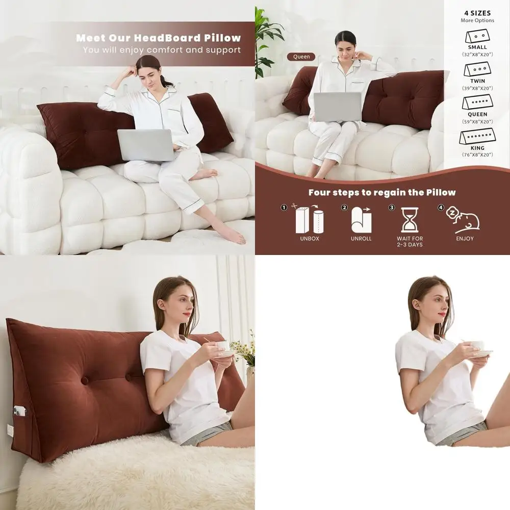 

Треугольная подушка Queen Size Coffee Brown для кровати, мягкое изголовье со съемным чехлом