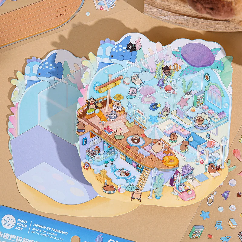 CC 3Pcs Capabala Miniature Leisure Fun Landscape Stickers Cartoon Cute Educational Stickers