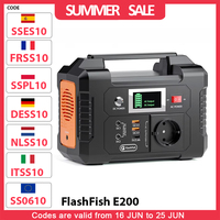FlashFish E200 200W Portable Power Station 151Wh Lithium Battery 1x Pure Sine Wave AC220V Output for RV Camping Van