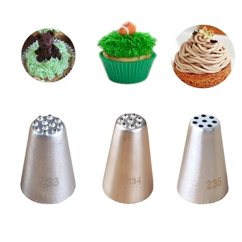 

3pcs #233#234#235 Grass Cream Icing Nozzles For Decorating Cakes Pastry Fury Decoration Cupcake Head Cake Decorating Tips Tools