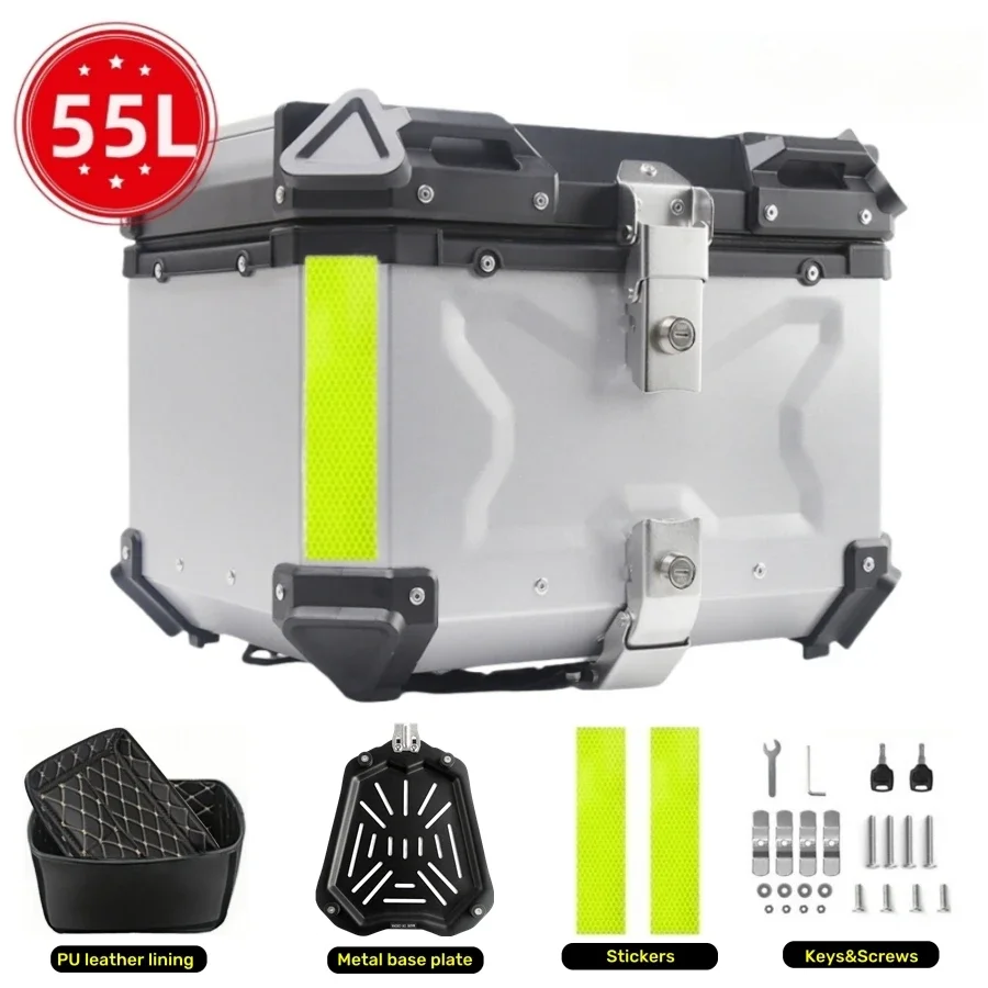 45L 55L 65L Universele Aluminium Motorfiets Top Case Afsluitbare Waterdichte Anti-Collision Harde Staart Doos Kofferbak Opslag bagagedrager