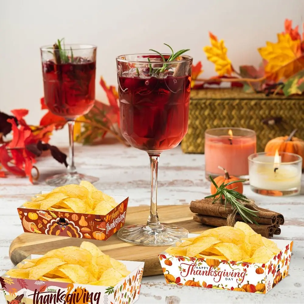 12pcs Mini Snack Paper Boxes Rectangular Pumpkin Maple Leaf Print Disposable Baking Pans Thickened Festival Dinner Plate