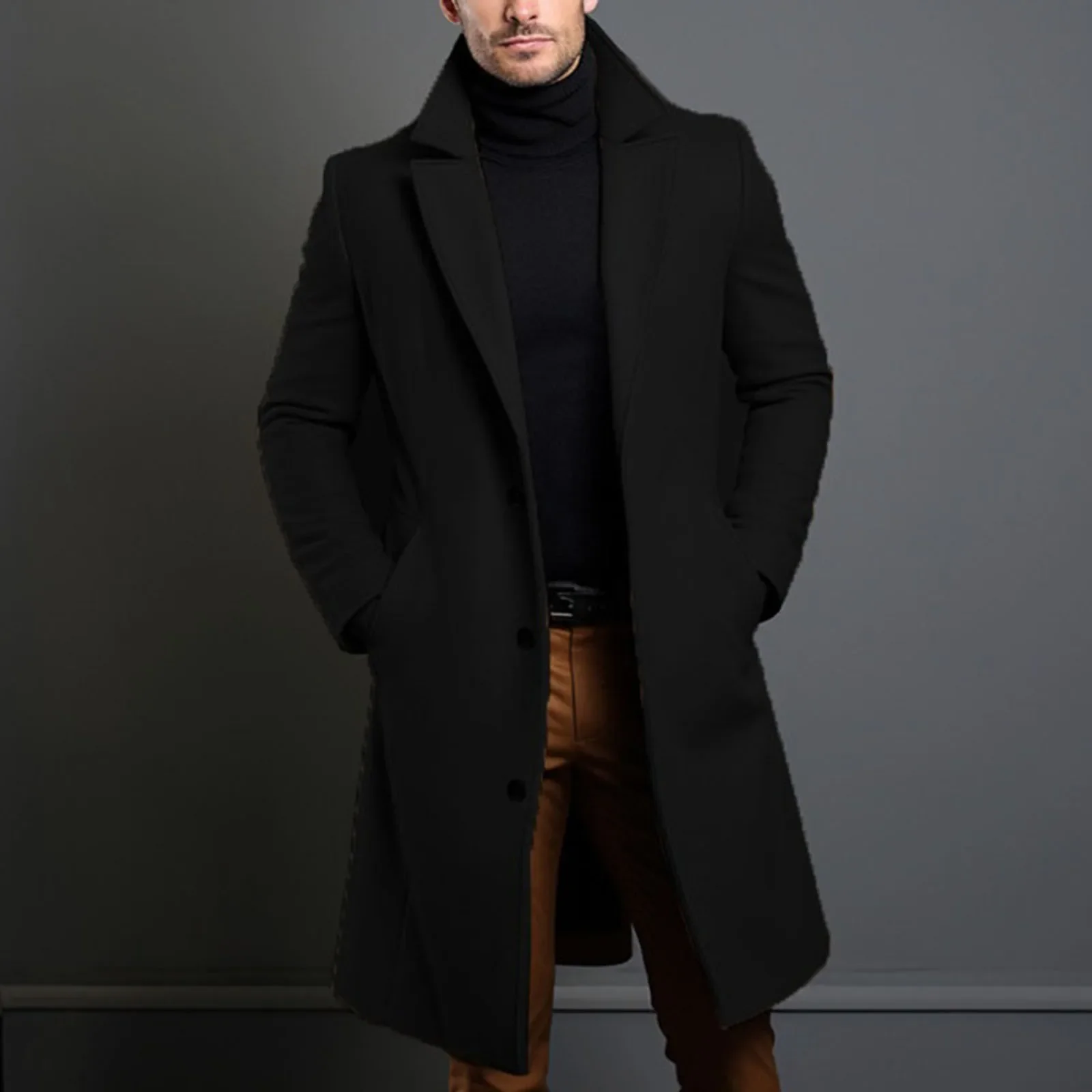 Warm And Comfortable Black Trench Coat For Men Long Sleeve Single Breasted Overcoat Perfect For Fall And Winter 3 Warm And Comfortable Black Trench Coat For Men Long Sleeve Single Breasted Overcoat Perfect For Fall And Winter 3