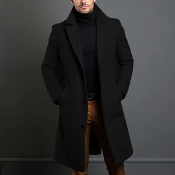 Men's Black Winter Coat 3 Warm And Comfortable Black Trench Coat For Men Long Sleeve Single Breasted Overcoat Perfect For Fall And Winter 3