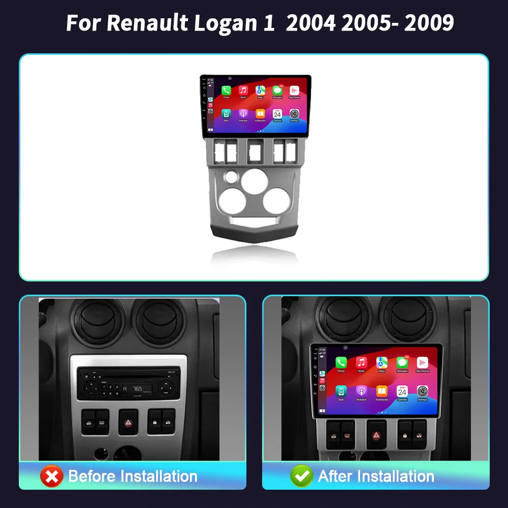 Android 14 For Renault Logan 1 2004 2005-2009 4G Car Stereo Radio Video Navigation Carplay Bluetooth Autoradio Multimedia Screen