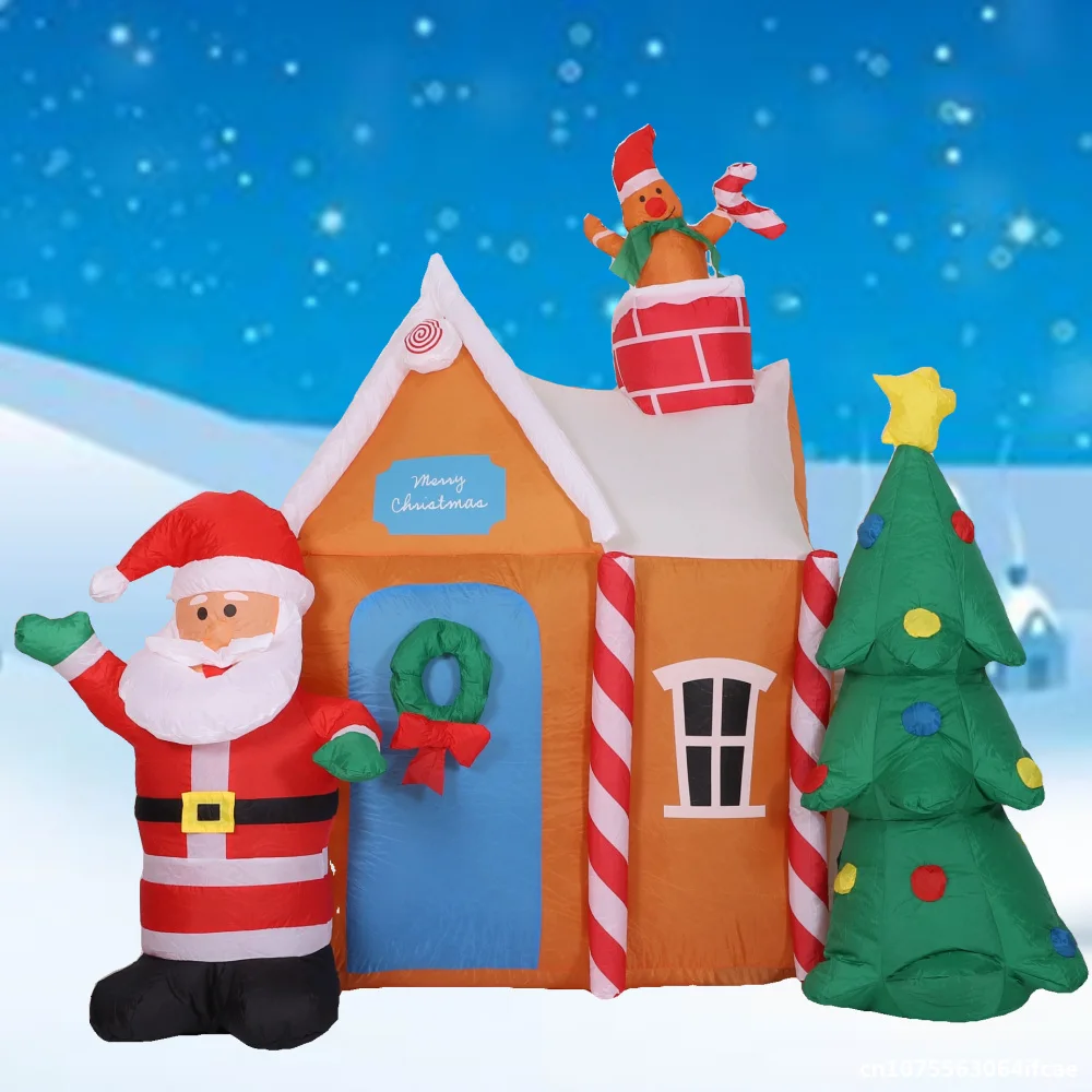 1.8M Christmas Inflatable Outdoor House Santa Claus with Lights Inflatable Christmas Tree Indoors Decor for Home Garden Holiday