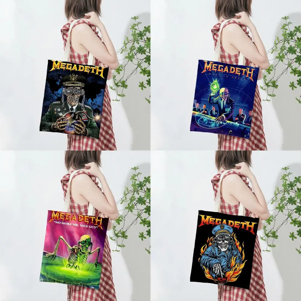 thrash metal band Megadeth Storage Bags Lightweight Printed Canvas Bag Portable Daily Shopping Shoulder Bag