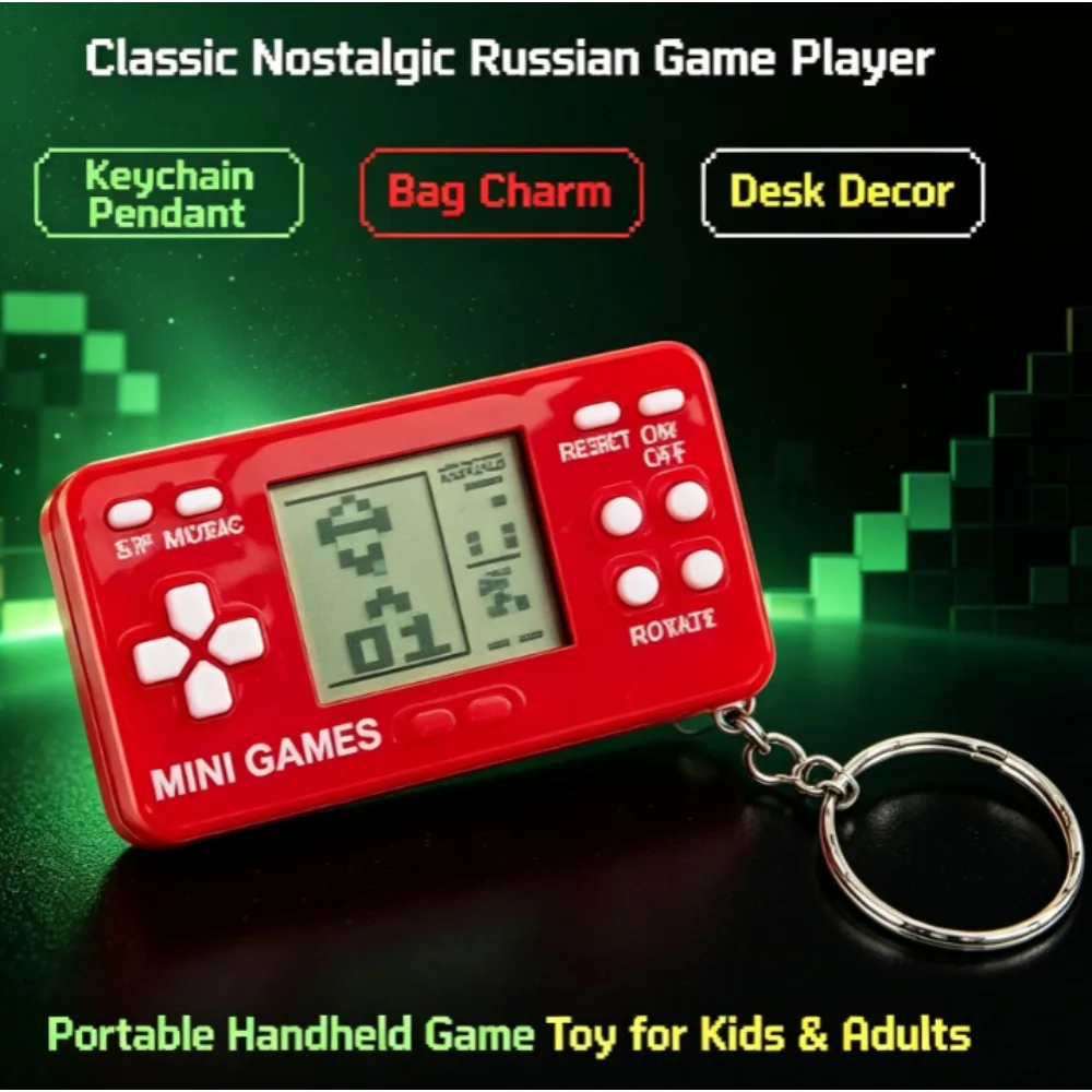 Classic Nostalgic Tetris Handheld Game Console Keychain Mini Russian Electronic Game Player, Cute Bag Pendant  Desktop Gift