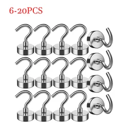 6-20 Pcs 16 MM Strong  Magnetic Hooks Heavy Duty Wall Hooks Hanger Super Strong Neodymium Magnet Hooks For Home Kitchen Coat Cup