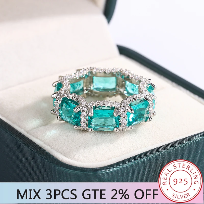 High-end Jewelry Heavy Industry Inlaid Aquamarine Topaz Ring Ladies 925 Silver Paraiba Ring Party Birthday Gift Wedding Ring